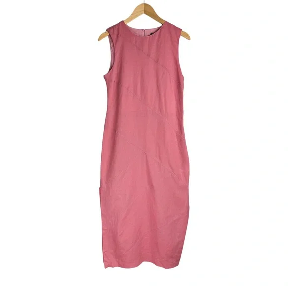 NWT Zara Pink Linen Blend Midi Dress Sz Small Side Slits Boho Chic - Picture 3 of 16
